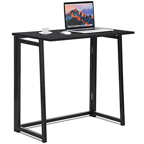 Tangkula Folding Desk No Assembly Required, Foldable Computer Desk for Small Spaces, Portable