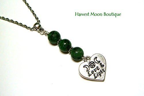 Wiccan Love &amp; Light Heart Pendant Triple Moon Goddess Ruby Zoisite Beads w/ Chain Unisex Necklace