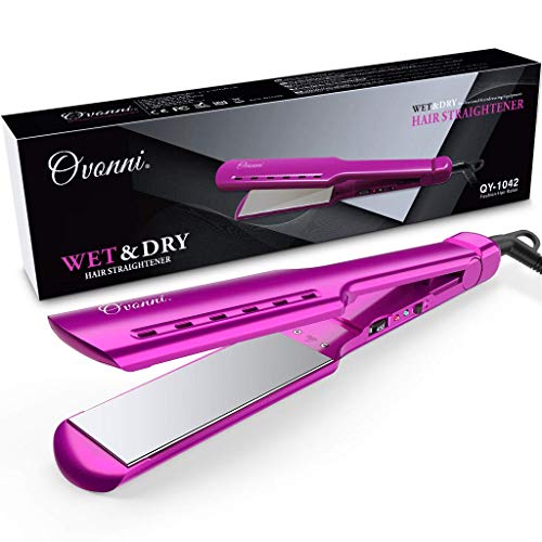 Ovonni Nano Titanium Hair Straightener Dual Voltage 1 3/4 Inch Wide Plate Flat iron Professional Instant Heat Up Auto Shut Off Adjustable Temperature Straightener Iron for All Hair Types (1.75 inch)