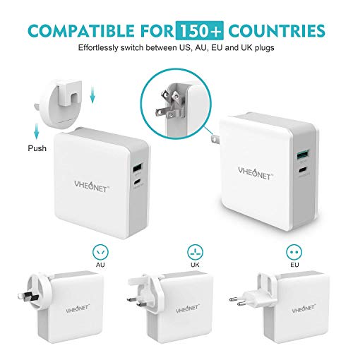 Quick Charge 3.0 USB C Charger 2-Port 45W PD Wall Charger Travel Adapter with Foldable Plug for MacBook, iPhone Xs/XS Max/XR, Samsung Galaxy S8 / S8+ / Note8 and More (White)