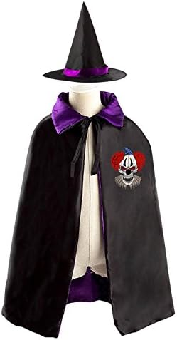Wicked Evil clown Halloween Wizard Witch Cloak and Hat suit Costume Party Satin Cape for Childrens