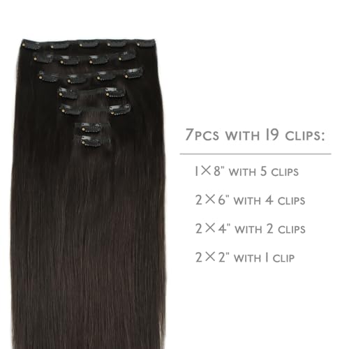 WENNALIFE Clip in Hair Extensions Human Hair 18 Inch 120g 7pcs Dark Brown Hair Extensions Clip in for Women Real Human Hair Double Weft Rallonge Cheveux Humain Extension Real Hair Extensions