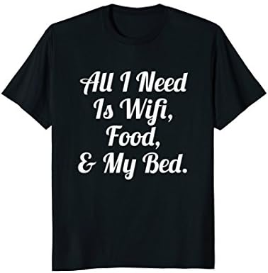 Mens All I Need Is Wifi Food &amp; My Bed TShirt Teen Boys &amp; Girls Large Black