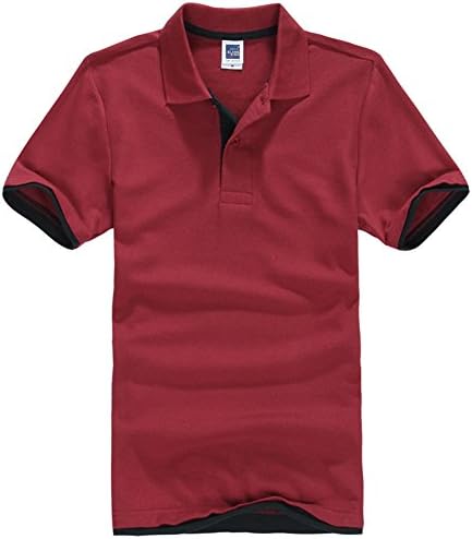 NEWCOSPLAY Men's Short-Sleeve Double Color Collars Polo Shirt (2XL, Red Wine-Black)