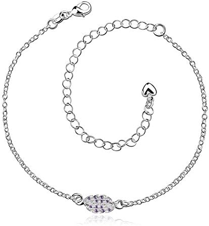 Women's Pretty 925 Sterling Silver Plated Adjustable Ankle Bracelet Elegant Leaf Multi CZ Charms Foot Jewelry Chain Anklets