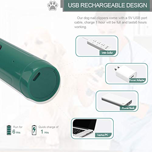 Dog Nail Grinder,2 Speed Electric Pet Nail Trimmer Clippers File/Rechargeable Pet Grooming Kit for Small Medium Large Pets Cats(Stylish Green) - Thumbnail 5