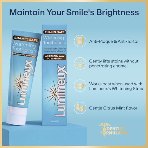 Lumineux Teeth Whitening Toothpaste 2 Pack Peroxide Free Enamel Safe for Sensitive Whiter Teeth, Fluoride Free, No Alcohol, Artificial Colors, SLS Free Dentist Formulated - 3.75 Oz