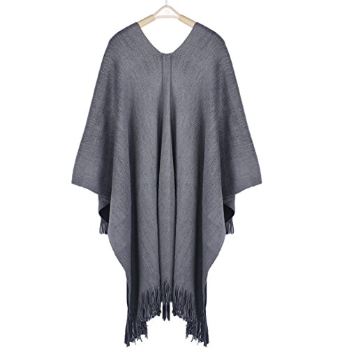 AIMTOPPY Women Winter Knitted Cashmere Poncho Capes Warm Soft Shawl Cardigans Sweater Coat (free, Grey) - Thumbnail 4