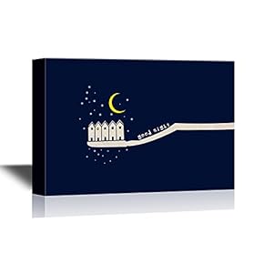 Canvas Wall Art - Night City as Tooth Brush with The Moon - Gallery Wrap Modern Home Art | Ready to Hang - 12x18 inches