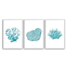 3 Piece Framed Canvas Wall Art Simple Seabed Elements Canvas Prints Home Artwork Decoration for Living Room,Bedroom - 16"x24"x3 Panels