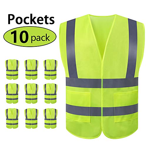 JSungo High Visibility Safety Vest 10 Pack, ANSI Class 2 Identification Security Vest with 2 Inch Reflective Silver Strip, Velcro Construction Vest for Night Running, Jogging, Cycling Walking (Yellow) - Thumbnail 7