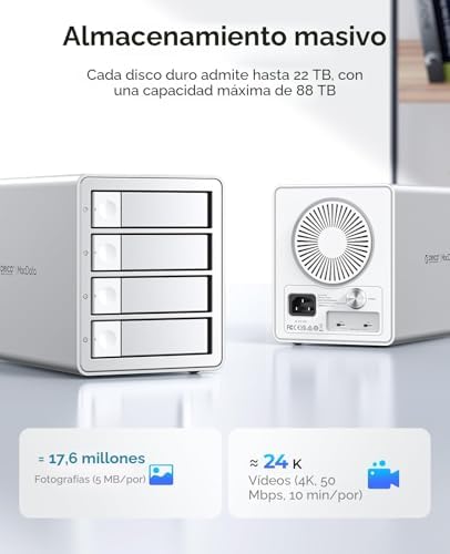 Daisy Chain - Caja de disco duro de 4 bahías USB 3.2 Gen 2 de aluminio, compatible con 22 TB y expansión máxima de hasta 264 TB para disco duro de 3.5 pulgadas, 9948C3