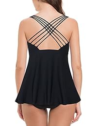 Firpearl Tankini - Bañador para mujer con espalda cruzada, diseño de flores, ropa de baño modesta