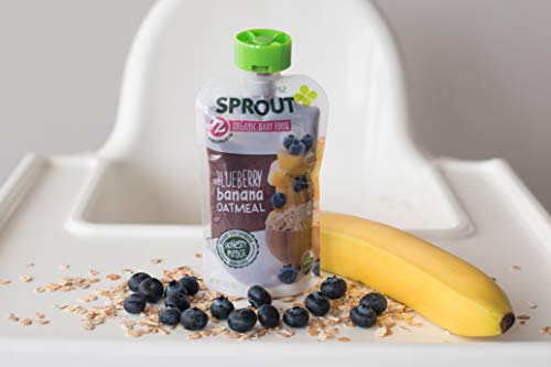 SPROUT ORGANIC BABY FOOD, STAGE 2 POUCHES, FRUIT VEGGIE & GRAIN BLEND, BLUEBERRY BANANA OATMEAL, 3.5 OZ PUREES (PACK OF 6)