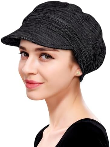 Newsboy Cap Chemo Headwear Tweed Corduroy Chenille Hat Ladies Head Covering Sun Newsboy Cap for Women Cancer Headwear Chemo Hat Black Cabbie  main image 4