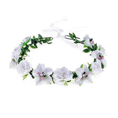 Daisyu Rose Flower Crown Festival Wedding Beach Hair Wreath (White)
