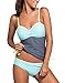 EVALESS Womens Stylish Two Piece Ruched Bandeau Tankini Swimwear Set Large Light Blue