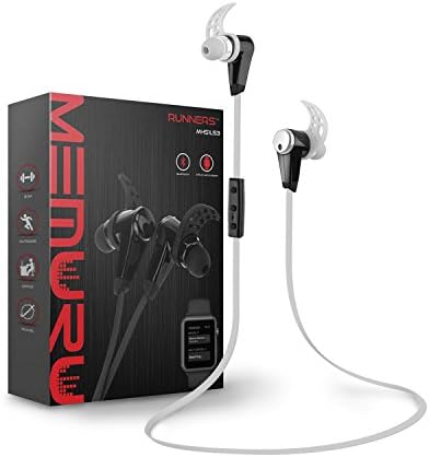 Memuru Runners Wireless Bluetooth Sport Headphones Apple Watch Ready, 8 Hours Play, Durable Sweat Proof Exterior - 5 Colors, 3 Sizes Earbuds, 3 Sizes Wings [WHITE]