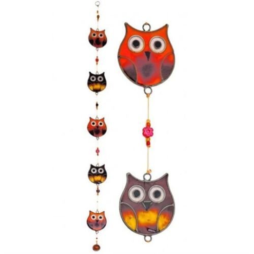 Colourful Owl String of Five Suncatcher Hanging Sun Catcher Mobile Garden AVN