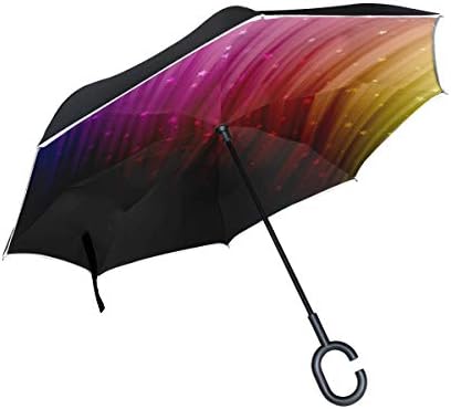 Jnseff Double Layer Inverted Colors Star Umbrellas Reverse Folding Umbrella Windproof Uv Protection Big Straight Umbrella for Car Rain Outdoor with C-Shaped Handle