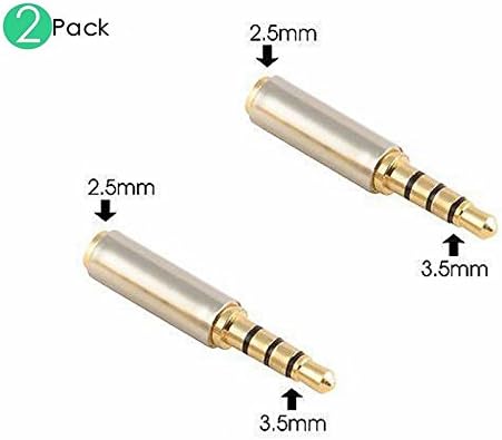 2Pieces Gold 2.5mm Female to 3.5mm Male Audio Headphone Adapter Converter