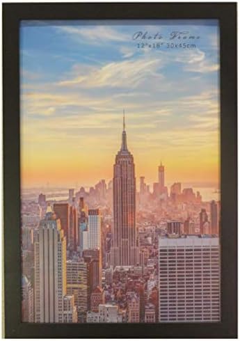 Frame Amo 12x18 Black Modern Picture or Poster Frame, 1 inch Wide Border, Smooth Wrap Finish, Acrylic Face
