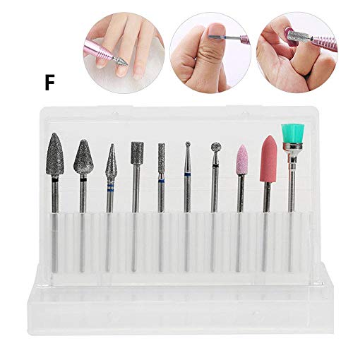 Nail Drill Bits Set, WooyMo Electric Nail File Bits 10 Pieces Diamond Grinding Head Burrs Rotary Nail Cleaner Polishing Buffing Bit with Storage Box for Nail Salon Manicure Pedicure Tools