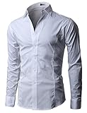 H2H Men's Wrinkle Free Slim Fit Dress Shirts, White, US S (Asia M)