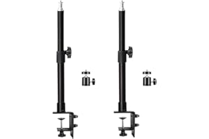 Cevoqin 2 Pack Adjustable Table Light Stand with Standard 1/4 Screw Tip, Max Load 11 lbs, Camera Video Ring Light, Desk Mount