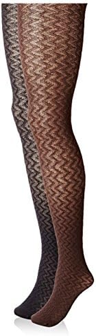 Emilio Cavallini Women's 2-Pack Merino Wool Vertical Waves Tight Set, Espresso/Black, L/XL
