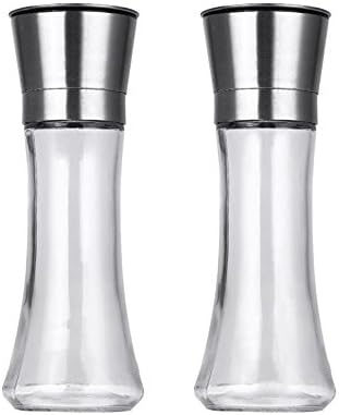 Kitchen Spice Grinder, Stainless Steel Glass Grinder, Manual Salt/Pepper Mill - 7.4inch, pack of 2