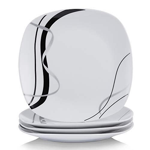 image for VEWEET 4-Piece Porcelain Dinner Plate Set, Elegant Ivory White Serving