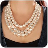 Octwine Dainty Three Multi Layer Imitation Pearl Statement Necklace Faux Pearl Earrings Bridal Wedding Punk Stylish Collar Choker Necklace for Women