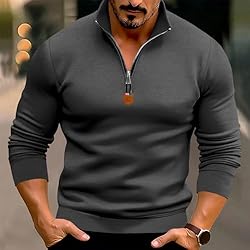 Mens Quarter Zip Pullover Vintage Fashion Long