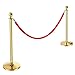 Smonet Round Top Polished Brass Stanchion Posts Queue Barrier, Pack of 2 Posts with a 6.5' Red Velvet Rope, Gold