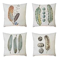 GONGting Set of 4 Pillow Covers 18x18 Farmhouse Feather Cushion Case Pillowcase with Zipper Decorations for Couch Sofa Home Livingroom (A)