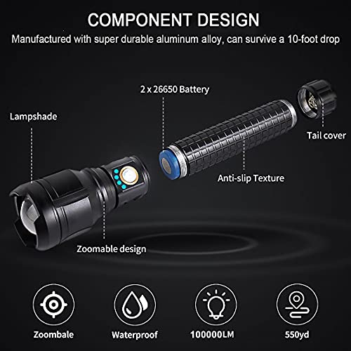 LYLTING XHP90 LED Rechargeable Flashlight, 100000 Lumens Powerful