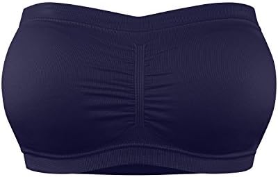 BA Women's Basic Strapless Seamless Padded Bandeau Solid Tube Bra Tops NAVY