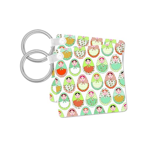 3dRose, Cute Russian Matryoshka Nesting Dolls Print - Warm Colors White, Key Chain