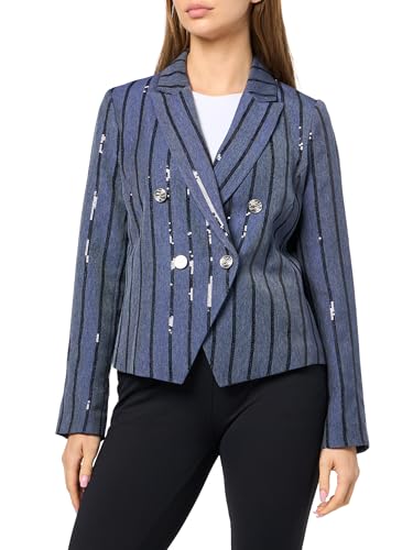 KARL LAGERFELD Paris Women's Jacket, Indigo/Black Stripe, 14 at Amazon