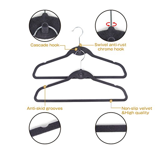 Velvet Hangers IEOKE Clothes Hangers Non Slip Coat Hangers Ultra Thin Space Saving with Heavy Duty 360 Swivel Hanger Hook - 50 pack