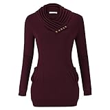 Simier Fariry Women's Long Sleeve Cowl Neck Pocket Slim T Shirt Knit Tunic Tops