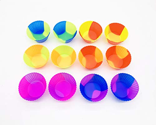 Silicone Cupcake Baking Cups, Dual Color Non Stick Silicone Baking Molds For Muffin Pan, Pack of 12