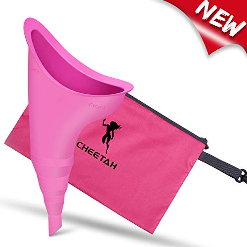 Cheetah Female Urination Device - Pee Standing Up - Reusable Portable Urinal for Women - Lightweight Design for Outdoor Activities - with Discreet Carry Bag-Pink