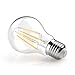 Ascher E26 LED Classic Light Bulbs / 6W, Equivalent 60W, 800lm / Warm White 2700K / Filament Clear Glass / Non Dimmable / Pack of 6