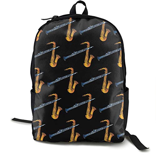 image for YongColer Novelty Backpack Saxophone And Clarinet Instruments Black Ru
