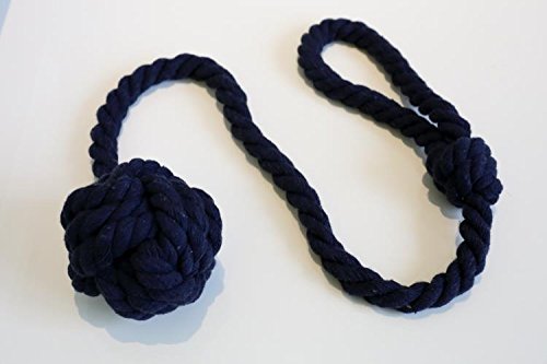 BUZIO 2 Pieces Hand Knitting Blackout Curtain Rope Cord Rural Cotton Tie Back, Navy Blue - Thumbnail 4