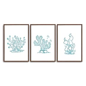 3 Piece Framed Canvas Wall Art Simple Seabed Elements Canvas Prints Home Artwork Decoration for Living Room,Bedroom - 16"x24"x3 Panels