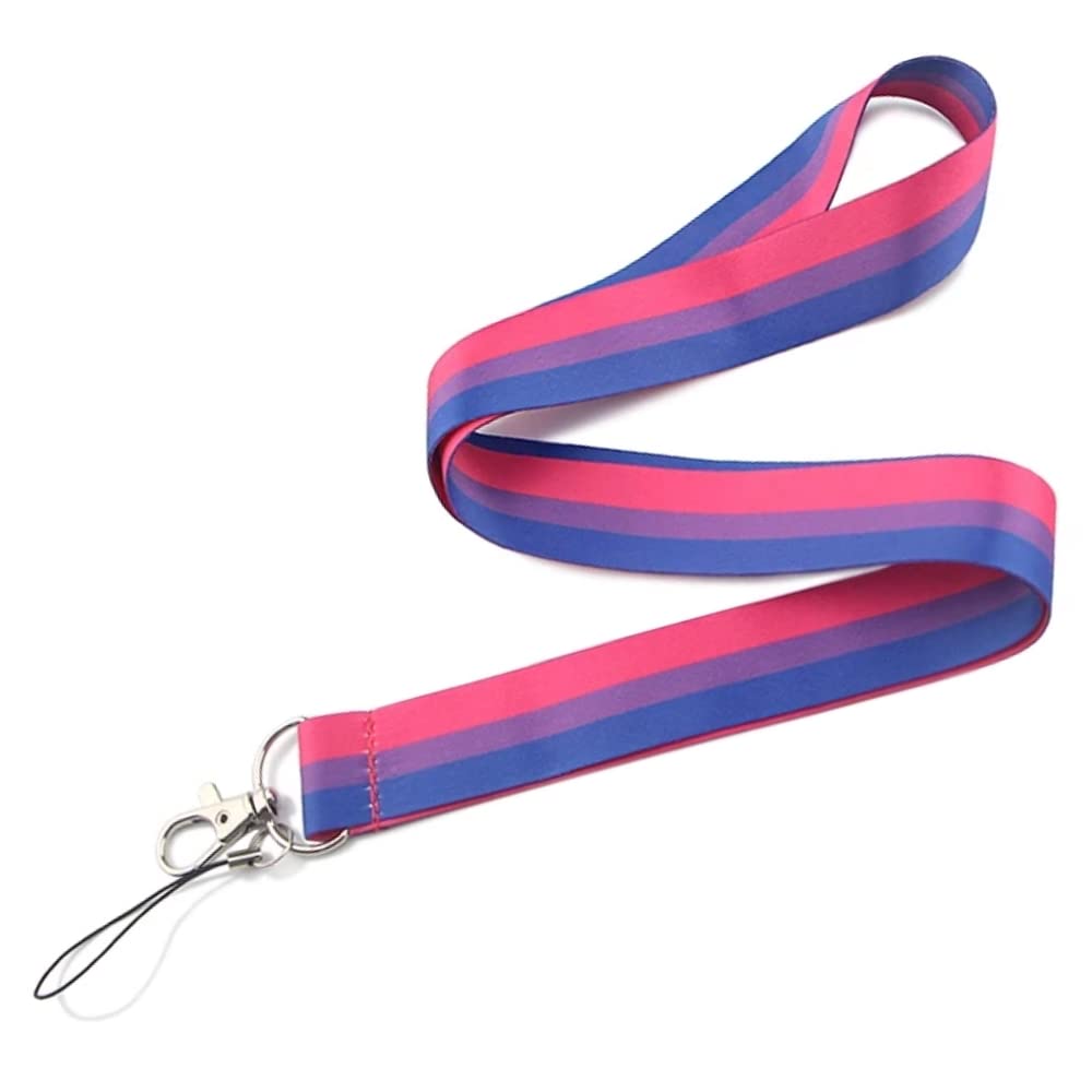 Panda Loco Bisexual Pride Lanyard – Pink, Purple & Blue Stripe Design | Soft Satin Double-Sided Lanyard with Metal Clasp & Phone Strap | Ideal for LGBTQ+ Events, Work ID, or Keys