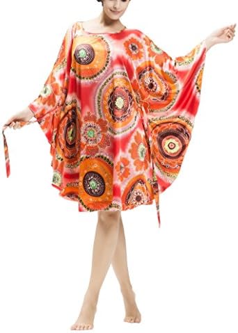Rose Secret Women's Satin Pajamas Loose Boho Batwing Sleeved Nightgowns Gold